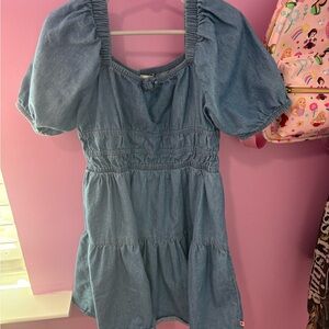 Lucky Brand Light Denim Blue Puff Sleeve Smocked Dress